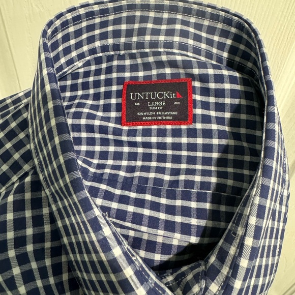 Untuckit Shirt‎ | Men's Blue/white Gingham Plaid Button Up Large Great Condition - Picture 3 of 12